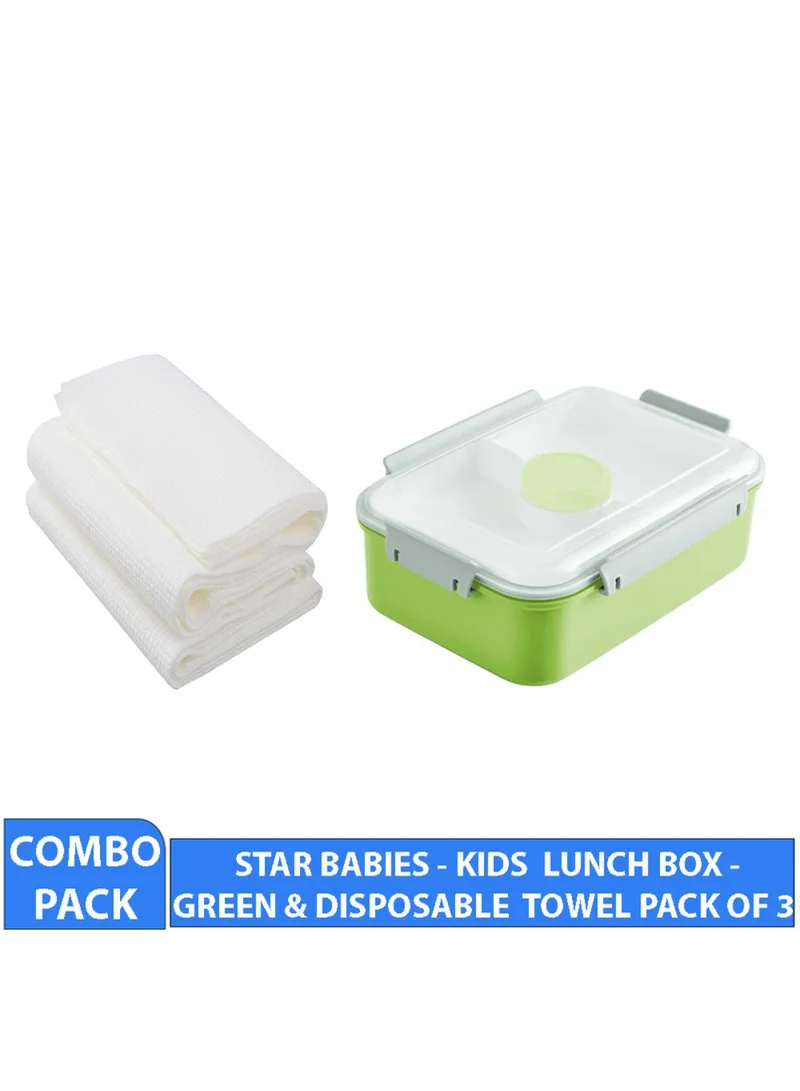 STAR BABiES Star Babis Back To School Combo Pack Lunch Box With Disposable Towel Pack Of 3 Green